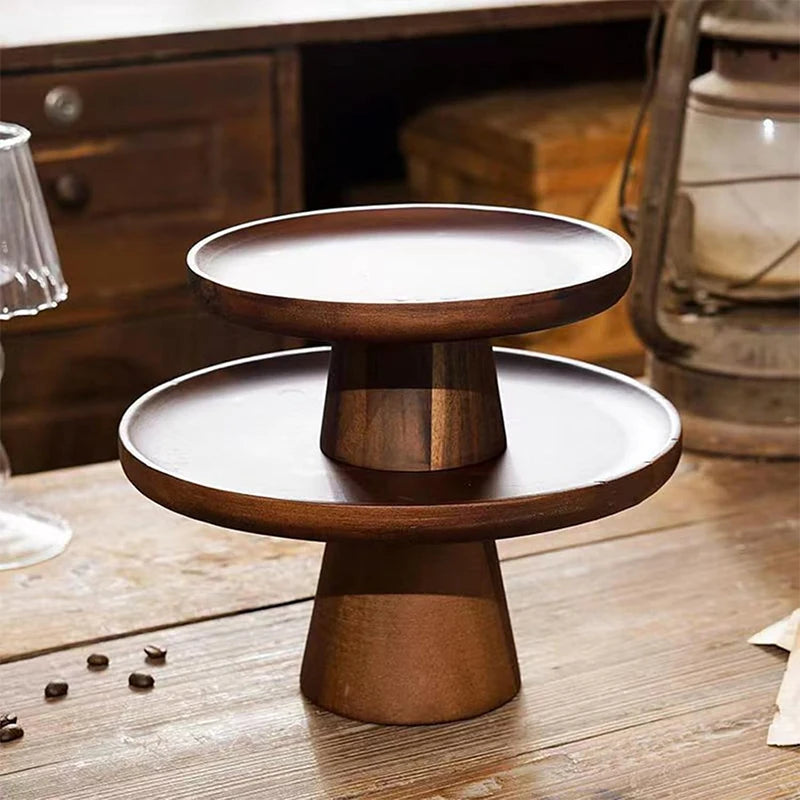 Natural Acacia Wood Cake PlateLong Lasting Wood Cake Stand Wood Cake Riser with High Leg Design Space Saving Footed Cake Tray