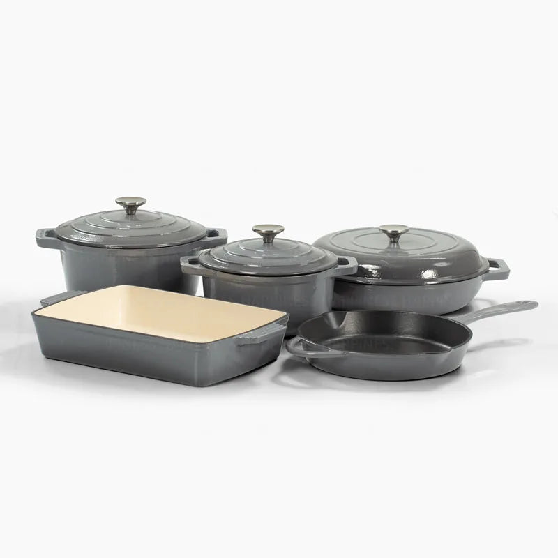 Modern Kitchen Cookware Set Pink Enamel Cast Iron Cookware with Induction Base and Oven Safe Design