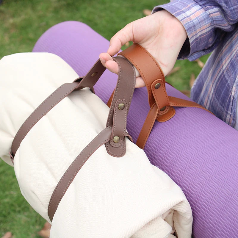 Foldable Yoga Mat Hand Carrier Belt Adjustable PU Leather Yoga Blanket Strap Lightweight Yoga Carry Band for Outdoor Gym Sports