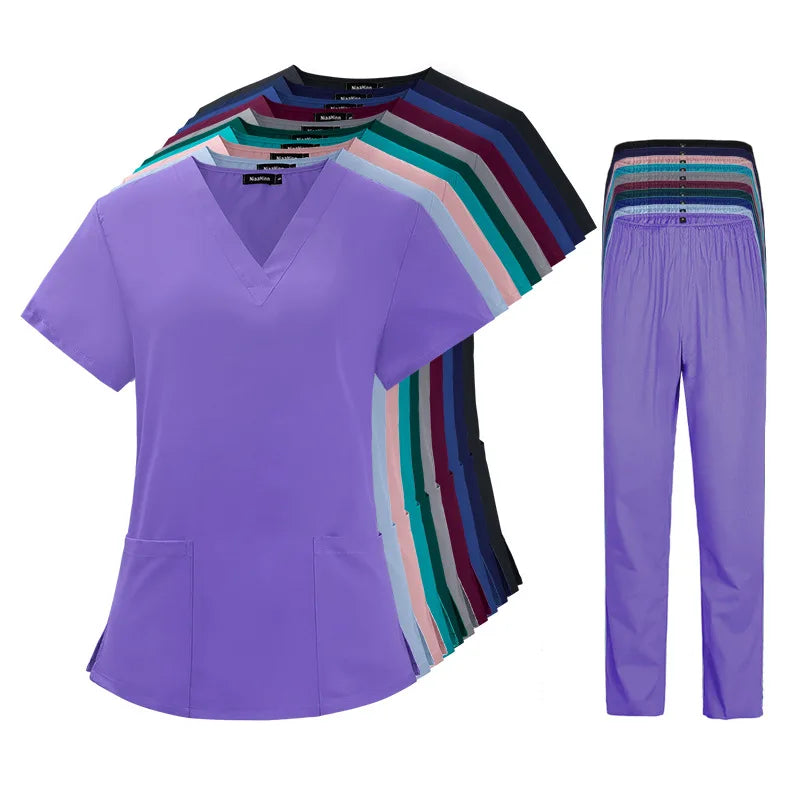 Fashion Plus Size Stretch Polyester Blue pink Scrub Spa Beauty Nursing Sets Fashionable Woman Nurse for Spring an Summer