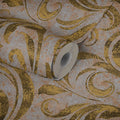 Made Germany Modern Damask Gold Brown Non Woven Vinyl Wallpaper for Living Room & Kitchen Abrasion-Resistant 1005 X 070 m