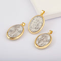 QIKU Wholesale Gold Plated Archangel Michael & Virgin Mary Oval Pendant Christian Religious Metal Charms for Jewelry Making