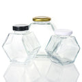 Hexagon Shape Heat-Resistant Glass Honey Pot Jar With Dipper Clear Storage Container With Lid for 100ml or 500ml Capacity