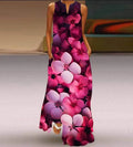 2025 New Summer European Style Women's Sleeveless Maxi Dress with V-neck and Floral Print