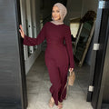 Loriya 2025 Muslim Abaya Dress 2Pcs Casual Set Khimar Abaya Eid with Side Belt Cord Long Sleeves Top & Pants Islamic Clothing