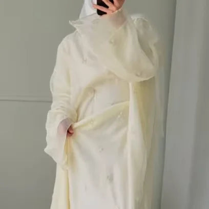 YKD051 Muslim Dress Wome Islamic Clothing Hijabs Traditional Long Robe Pearl Organza Loose Abaya Light Refreshing Summer Vibo