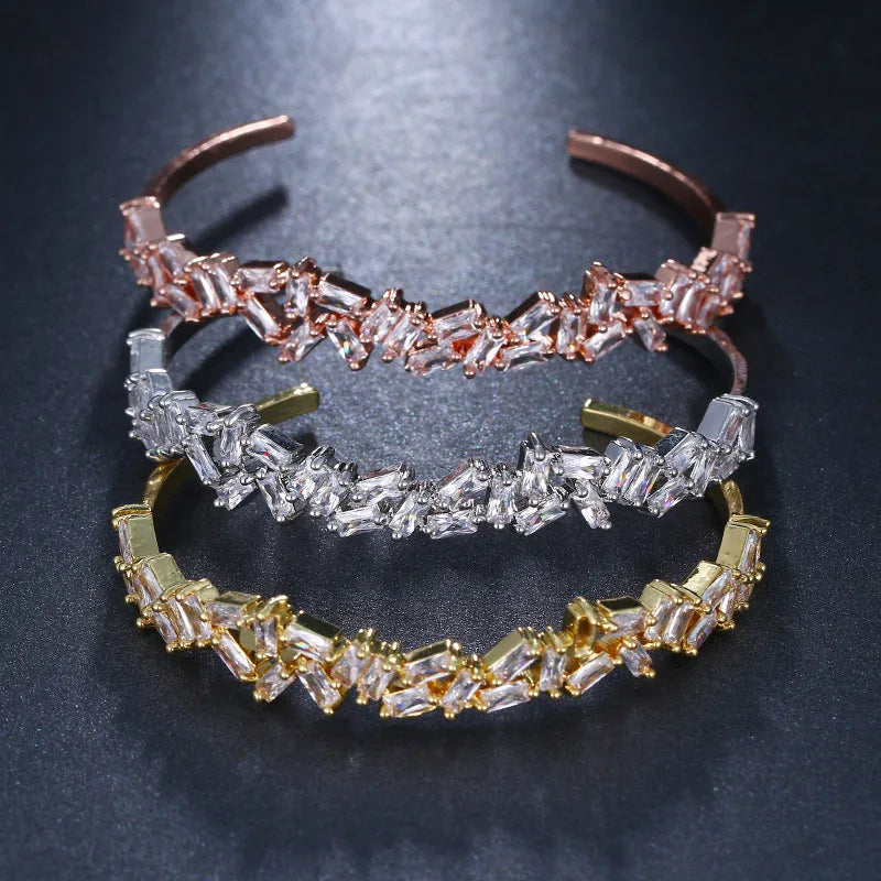 MOQ 2pcs Wholesale Cubic Zirconia Crystal Open Wedding Bridal Bangles