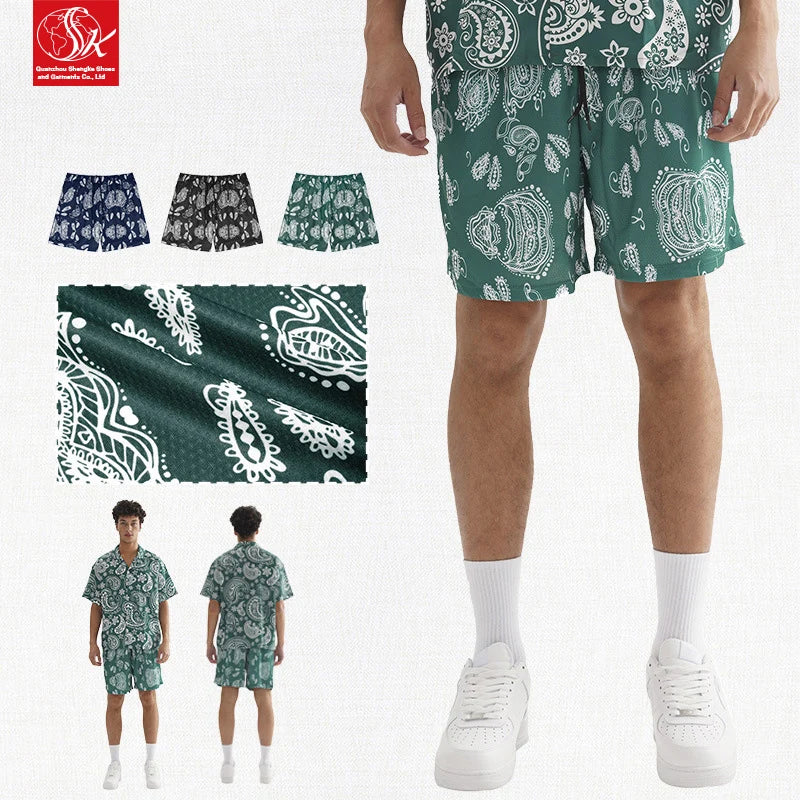 SK Custom Summer Beach Surf Board Swim Short Woven Quick Dry Breathable Casual Sport Cashew Flower Digital 100% Polyester Mid