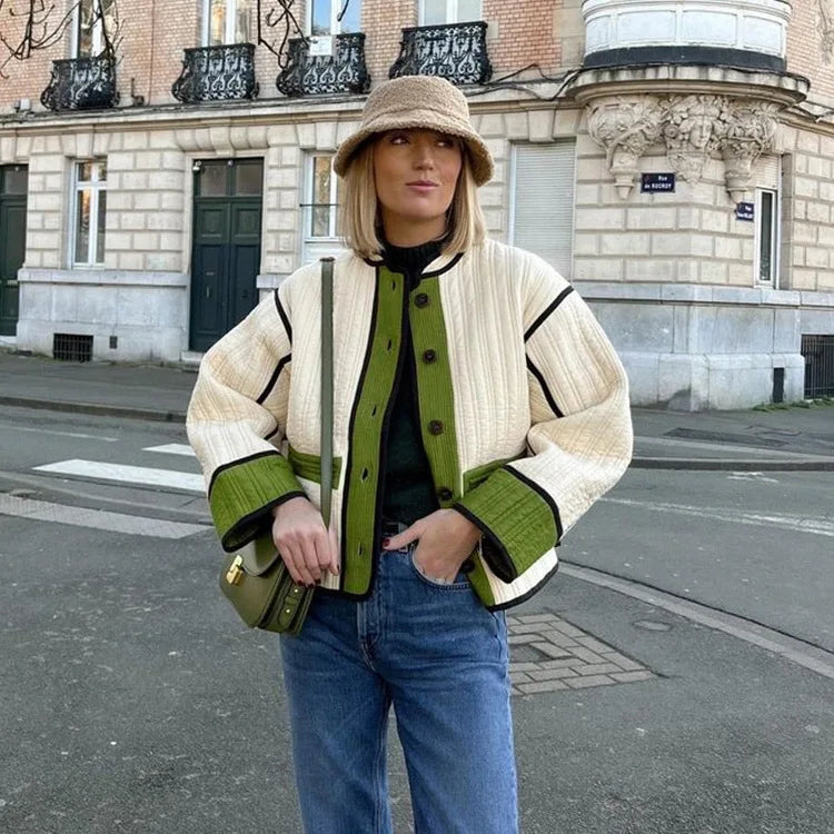 2026 Autumn & Winter New Cross-Border Bestselling Foreign Trade Stylish Casual Color-Block Women's Polyester/Cotton Coat