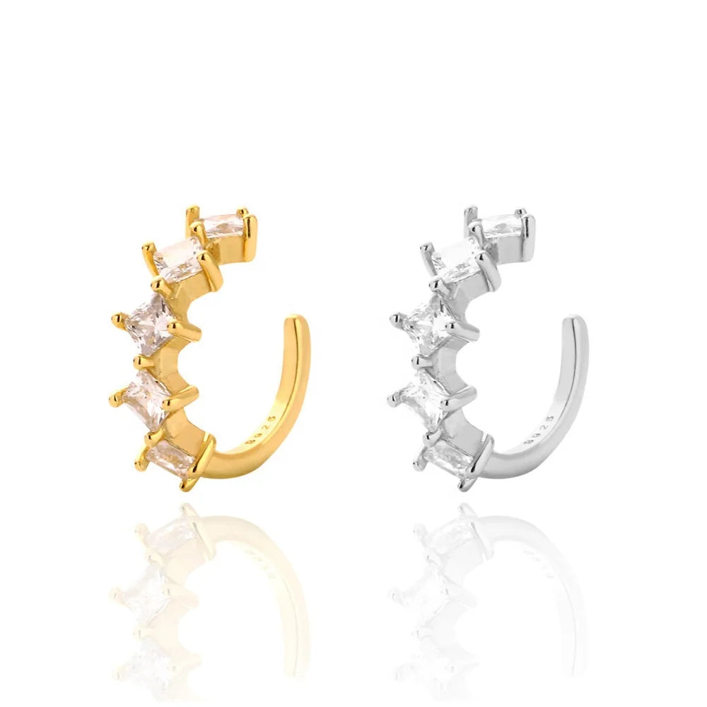 Nagosa Geometric 925 Sterling Silver 18k Gold Vermeil Stacked Cubic Zirconia Cartilage Ear Cuff Women Earrings