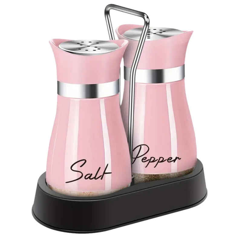 Pink Spice Shaker Kitchen Stainless Steel with Glass Bottle for Table RV Camp BBQ Set of 2 Salt and Pepper Shaker Set
