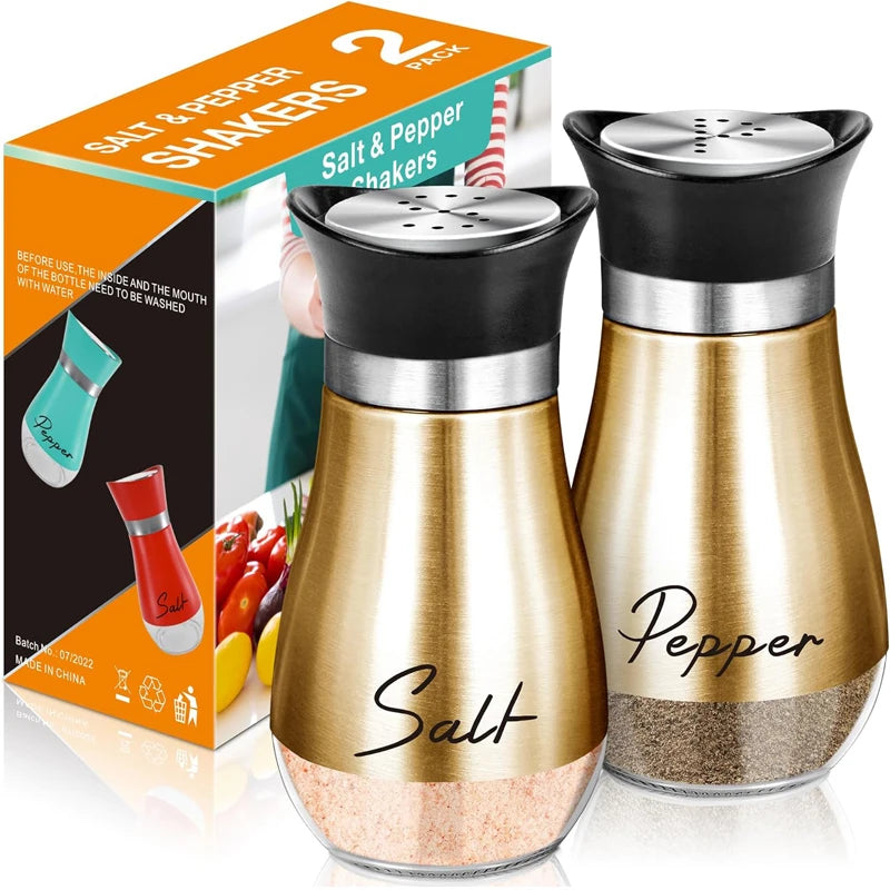 Kitchen Spice Container Stainless Steel Seasoning Glass Jar Container 120ml Spice Jars Glass Salt and Pepper Shakers