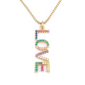 QIKU Trendy Letter LOVE Colorful Rhinestone Pendant Women Necklace Copper Zircon 18K Gold Plated Jewelry Accessories Couple Gift