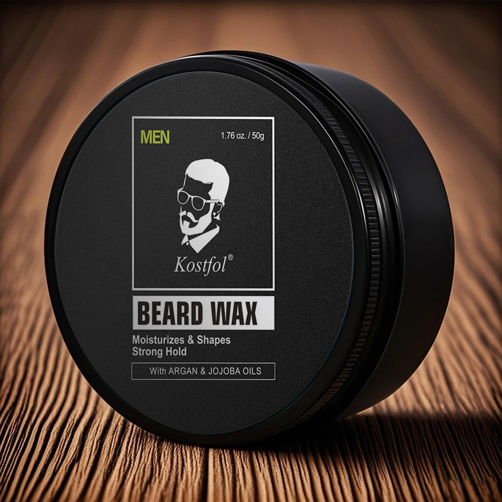 Kostfol Men's Deep Nourishing Beard Wax Private Label Instant Shape Anti-Itch Argan & Jojoba Oil for Dryness Mustache