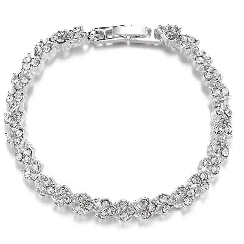 Fashion Heart Shaped Diamond Silver Plated Roman Simple Bracelets Women Crystal Bracelet Stainless Steel Jewelry Wholesale