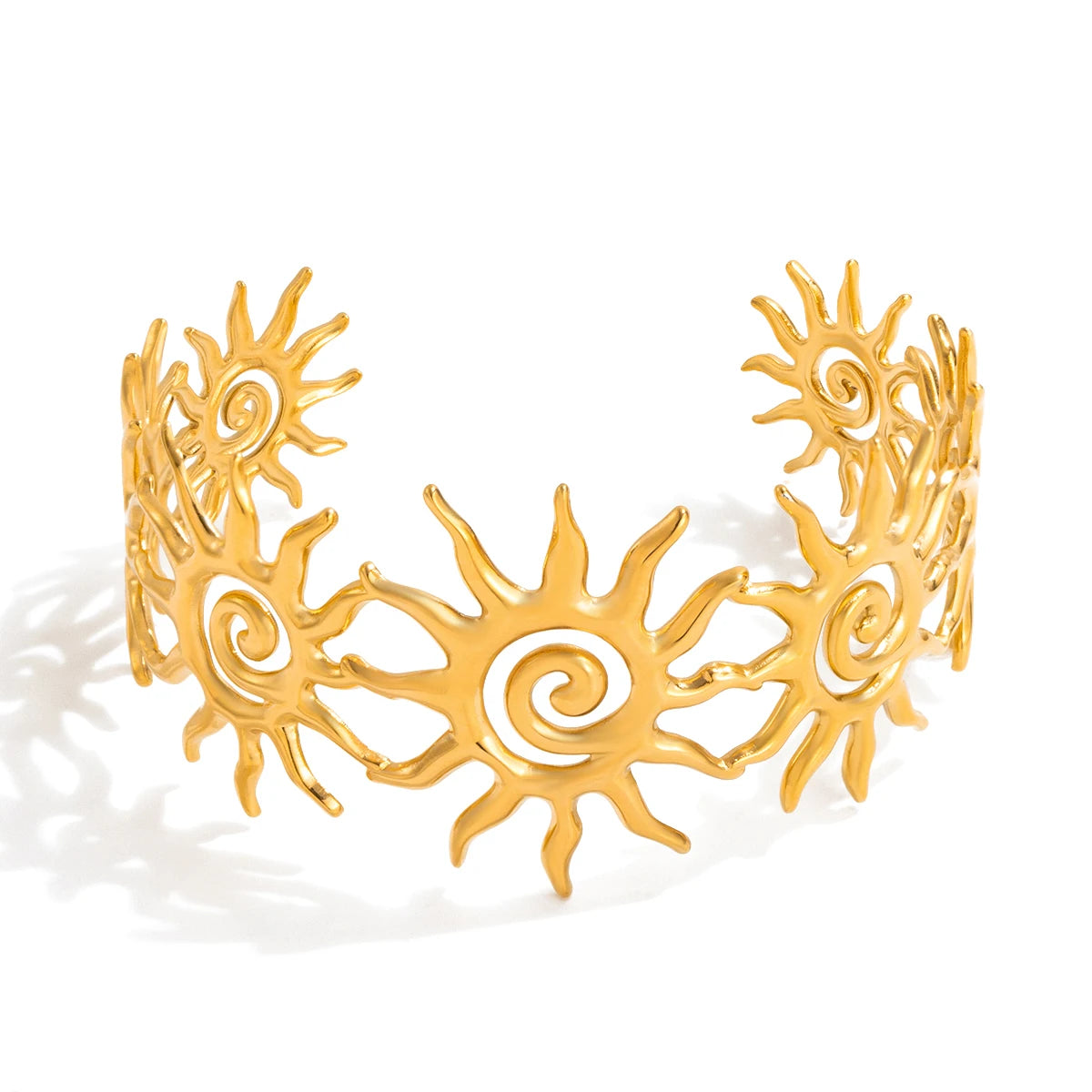 Women's Stainless Steel  Bracelet Charm Chain Hammer Patterned Spiral Hollow Sun Opening Jewelry