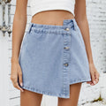 Women's Western Cross-Border Denim Skort - Summer New Washed Button-Detailed & Asymmetrical