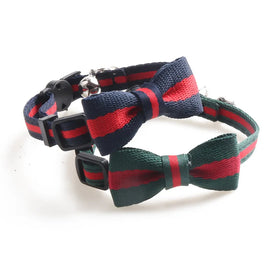 New Style Pet Collar Accessories Color Stripes Cat Collars Adjustable Buckle Dog Collars with Bow