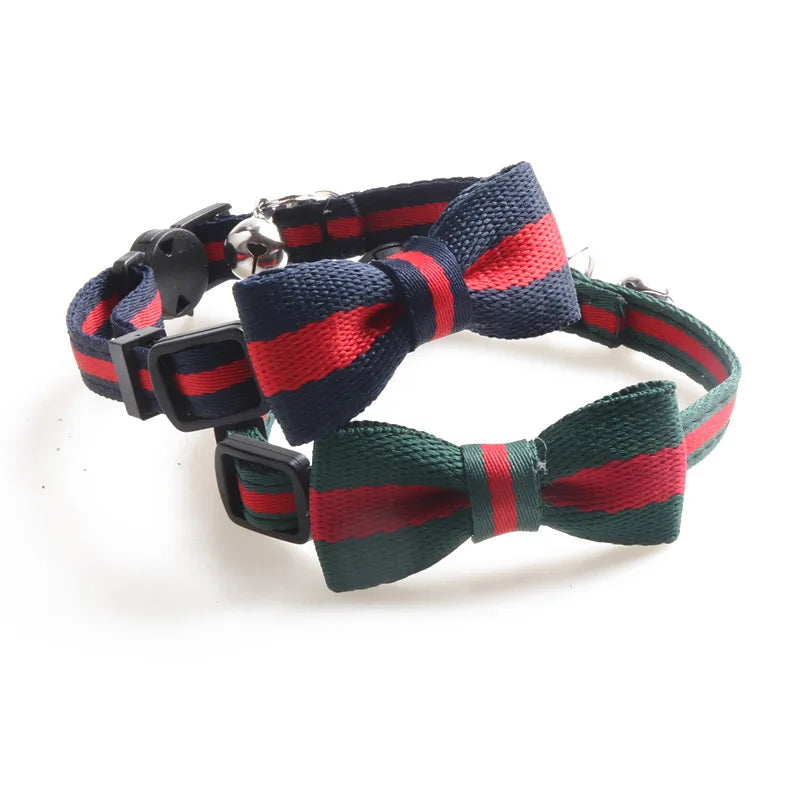 New Style Pet Collar Accessories Color Stripes Cat Collars Adjustable Buckle Dog Collars with Bow