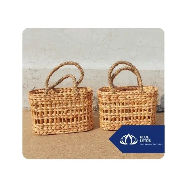 Handmade water hyacinth storage tray basket for kitchen bathroom or living room shelves From Blue Lotus Vietnam
