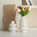 Wavy Ceramic Vase | Nordic Layered Sculpture Flower Vase for Home Decor | Minimalist Textured Pottery Ornament MegaBDM