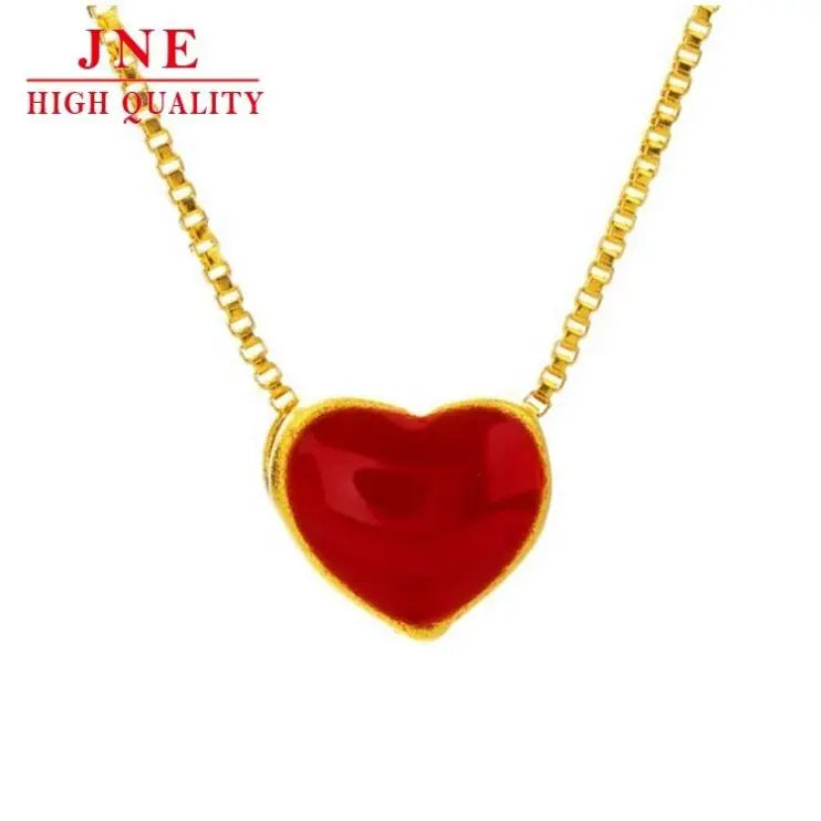 Gold Necklace Women's Artificial Golden Kiwi Heart-shaped Pendant Gold-plated Necklace Dripping Red Heart Ornament 24k Gold MegaBDM