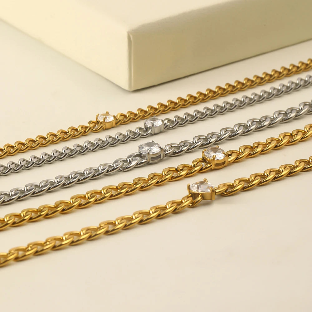 Dreamshow Fashion Shining Zircon NK Chain Bracelets 18k Gold Plated Stainless Steel Waterproof Jewelry