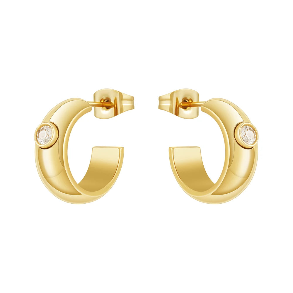 Liliflor 18K Gold Plated Stainless Steel Jewelry C-shape Inlaid Small Donut Zircon Hoop Earring Waterproof Women Earring E241569