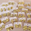 Fashion Bulk Sale Women Stainless Steel Punk Geometric Gold Plated Flower Heart Bow square Stud Earring Waterproof Gold Earring