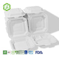 Clamshell Compostable Disposable Cornstarch Lunch Box Eco-Friendly Biodegradable PFAS Free BPA Free Microwavable 37oz Lid to Go