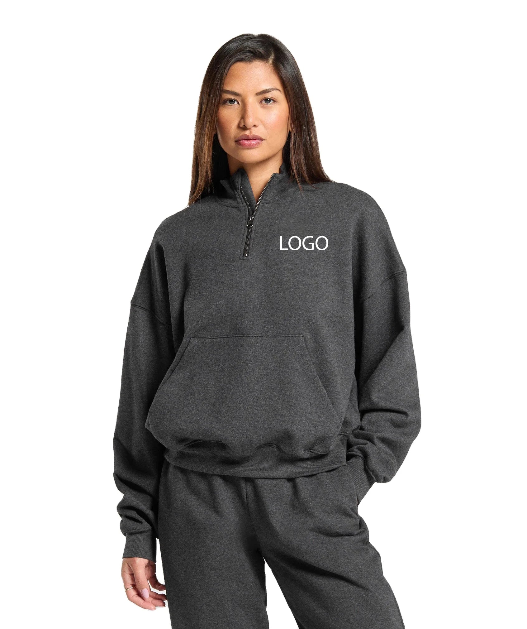 Quarter Zip Sweatshirt Towel French Terry 100% Cotton Soft Oversized Pullover with Logo Custom Streetwear Top for Women