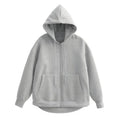 Men's 440g 100% Cotton Light Gray Full-Zip Hoodie Kangaroo Pocket Drawstring Hood Oversize Casual Top Autumn Breathable