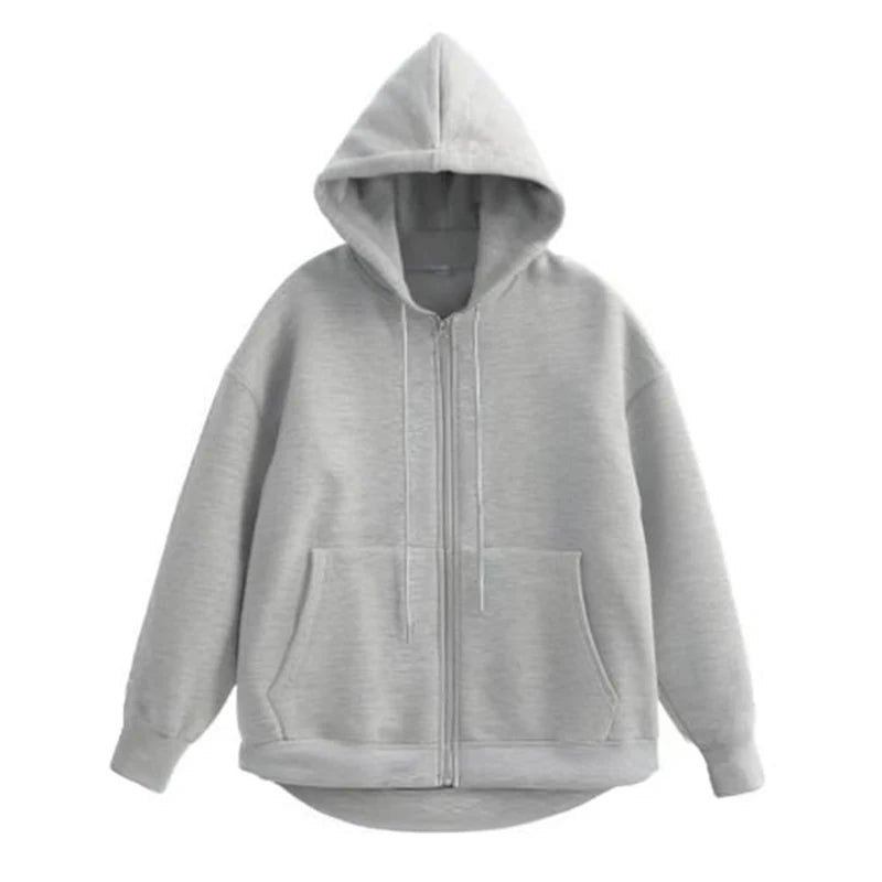 Men's 440g 100% Cotton Light Gray Full-Zip Hoodie Kangaroo Pocket Drawstring Hood Oversize Casual Top Autumn Breathable