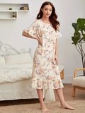 Women Summer Short Sleeve Pajamas Breathable Loose Long Nightdress for Women Summer Nightgowns Ruffled Long Nigh Gowns
