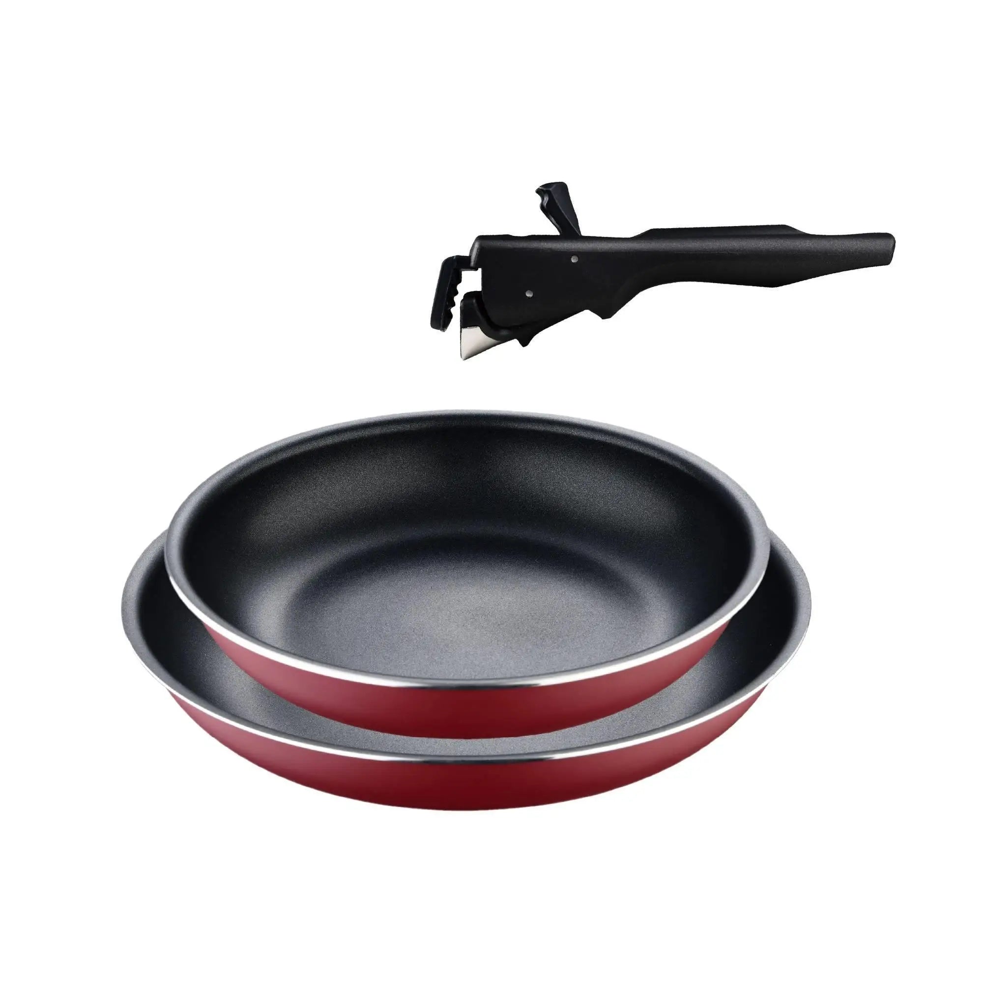 Bergner Click&Cook Set of 2 Frying Pans 22/26cm Red Pressed Aluminum + Removable Handle