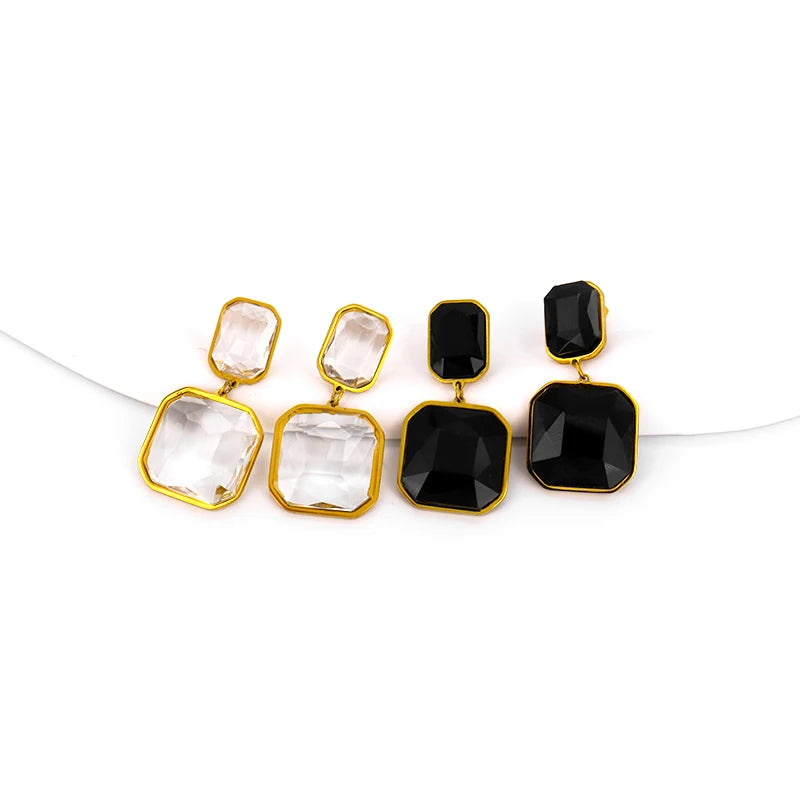 Luxury Jewelry 18K Gold Plated Stainless Steel Geometry Zircon Long Tassel Chain Stainless Steel Drop Earring for Girls Party