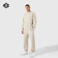 Beige Printed Fleece Jogger Sweatshirt Set Men's Solid Color Custom Logo Tracksuit Winter Wear 2 Piece Outfit Sweatsuit 100%
