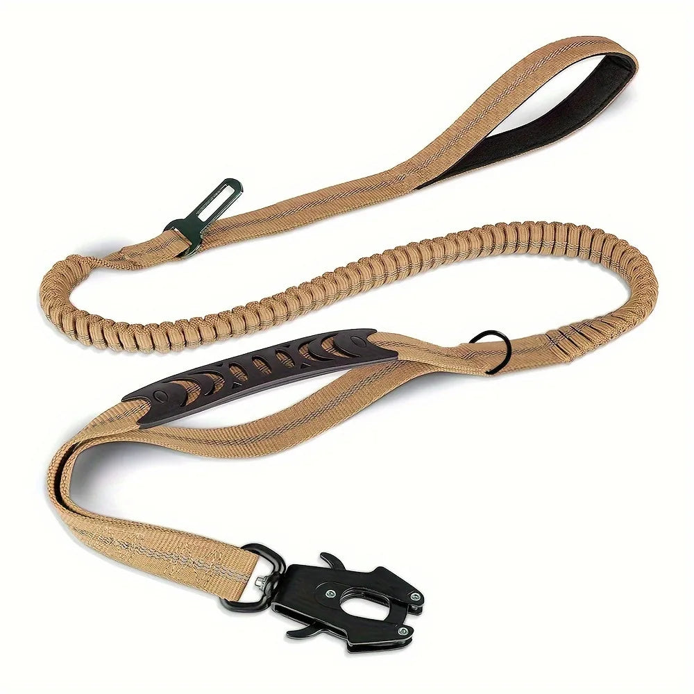 Heavy Duty Tactical Reflective Solid Nylon Dog Leash Bungee Frog Clip Training Lead with Metal Carabiner for Medium Large Dogs