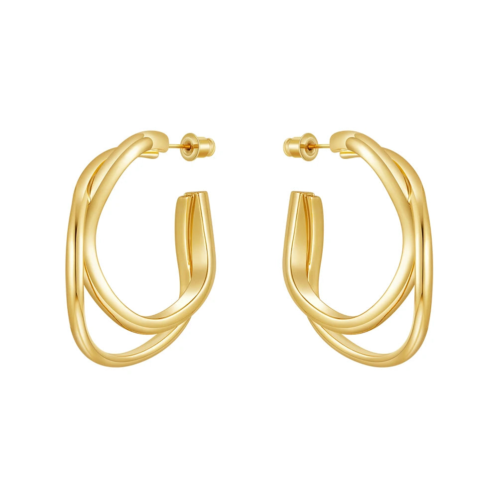 Fashion 18K Gold Plated Brass Jewelry Geometric Irregular Solid C-shape Hoop Earrings for Women Accessories Earrings E241589 MegaBDM