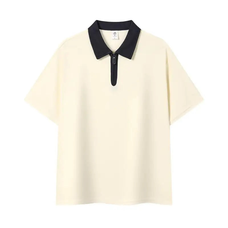 Oem customized half zipper contrast color lapel short sleeve custom logo catering milk tea shop workwear t shirt MegaBDM