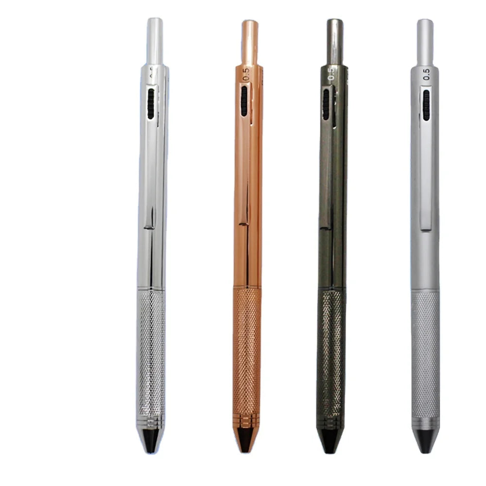 Novelty 4-in-1 Multicolor Logo Printing 1.0mm Writing Width Promotional Ballpoint Pen Multi-Function Metal Mechanical Pencil