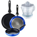 San Ignacio 3-piece frying pan set (16+20+24cm) pressed aluminum blue + 40W juicer - 1.2 liter capacity