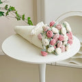 Pink White Crochet Flower Bouquet Throw Blanket Handmade Knitted Blanket with Rose Flowers Cute Romantic Gift Wedding Blanket