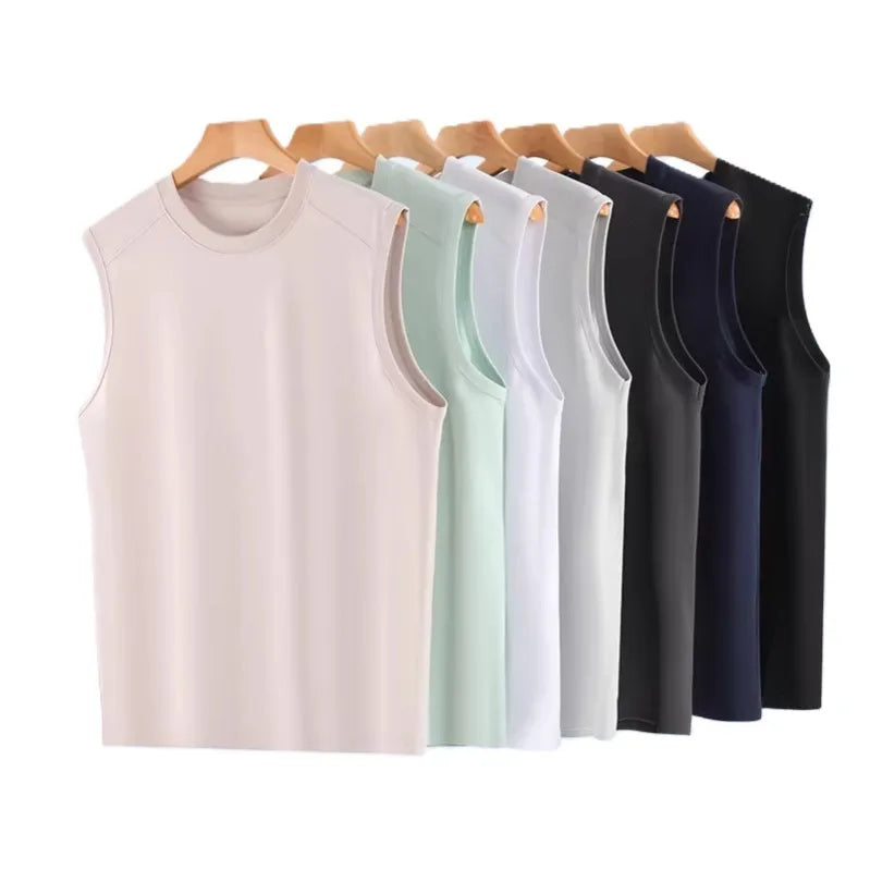 Bangladesh China Factory Price 220g Mens Trendy Roman Cotton Crew Neck Solid Color Loose Fit Sports Vest Sleeveless T Shirt