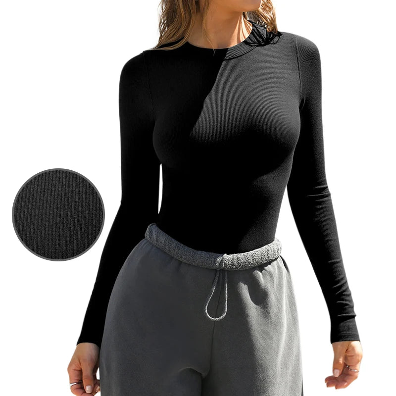 2025 Spring Sports Fitness T-Shirt Quick Dry Long Sleeved Yoga Top Casual Ribbed Knit Spandex Slim Fit Breathable Eco-Friendly