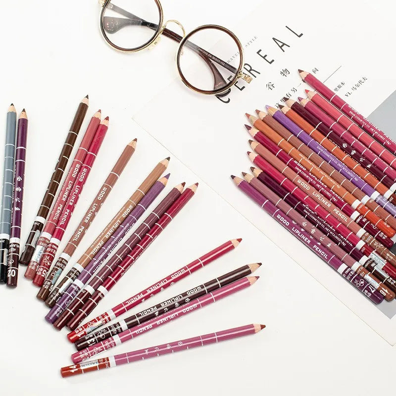 Wholesale 28-color Wooden Lip Liner Pencils Smooth Rich Matte Finish Extremely Fine Lasting Waterproof Lip Pencil