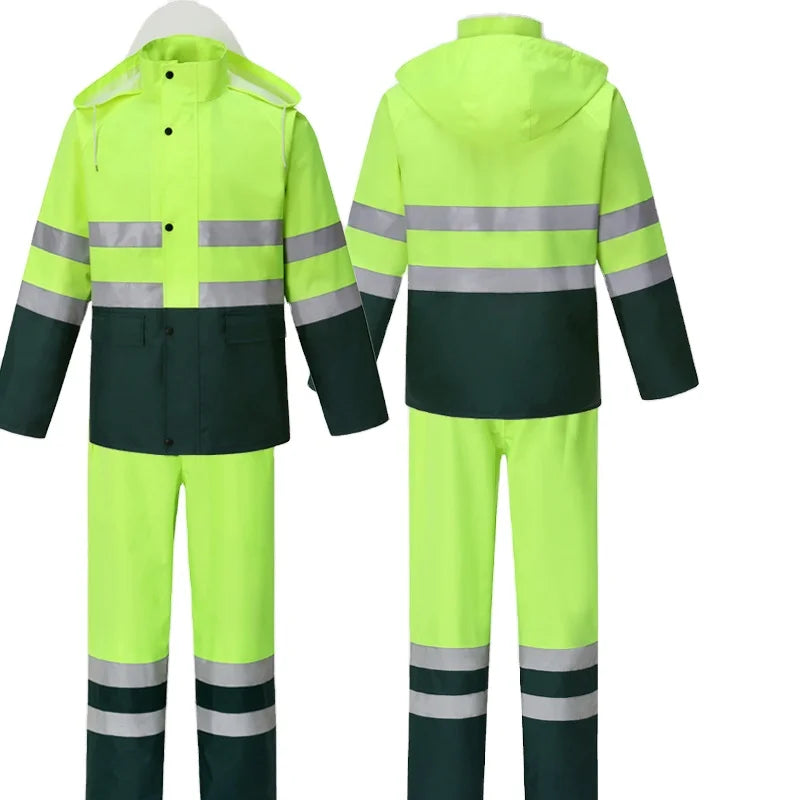 Oem Customized logo Design with Split Reflective Clothes One-piece Raincoat Outdoor Cycling Reflective Split Raincoat Pants Set