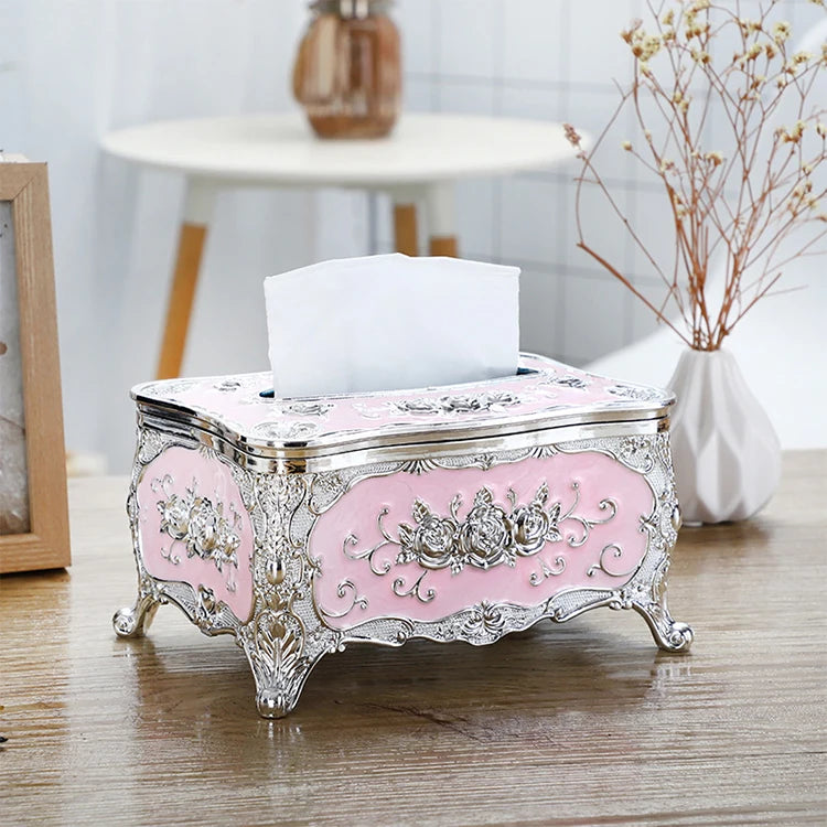 Luxury European Style Desktop Household Gold Silver Blue Black Pink Red White Small Plastic Napkin Tissue Paper Box