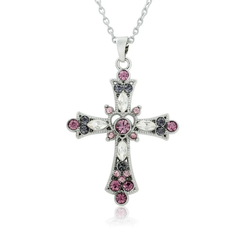 Wholesale Gold Plated Link Chain Peace Women Stainless Steel Crystal Religious Cross Necklace