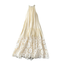 Summer Vacation Halter Casual Midi Dress for Women Empire Embroidery Hollow Out Lace Vestidos